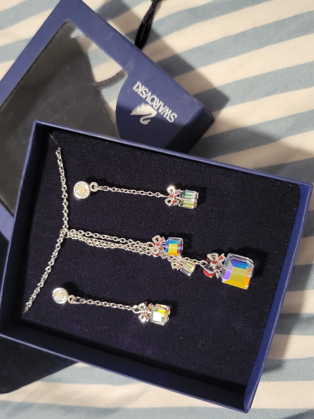 Swarovski Silver Iridescent Multi-Color Present Necklace and Earrings Set